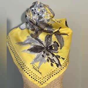 Roberto Cavalli Yellow and Gray Floral Silk Scarf